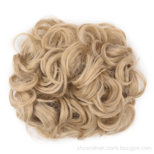 High Quality 2 Plastic Comb Clip In Curly Synthetic Hair Pieces Chignon Hair Bang With Gold Bun Extension Hair Accessories